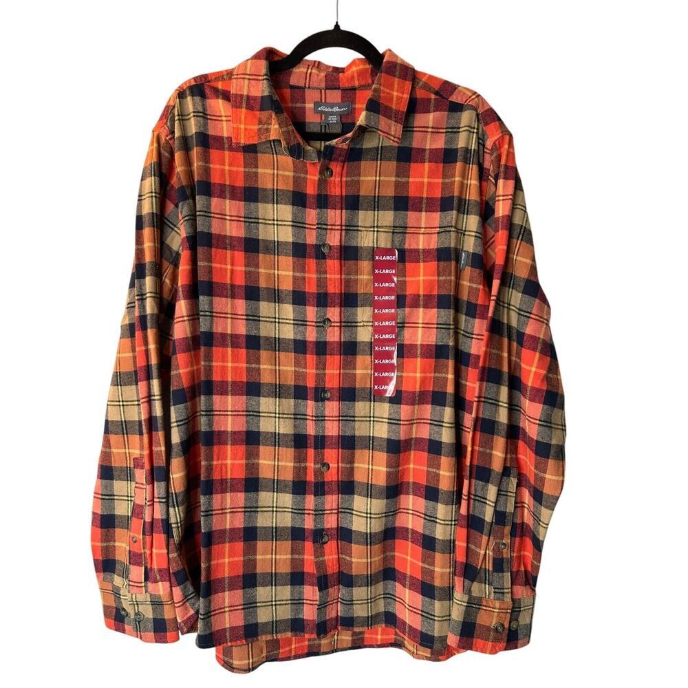 Eddie Bauer Shirt Men's Size XL Bittersweet Harvest Plaid Flannel Long‎ Sleeve
